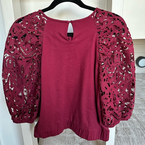 Anthropologie Dolan Burgundy Lace Sleeve Blouse - Picture 2 of 3